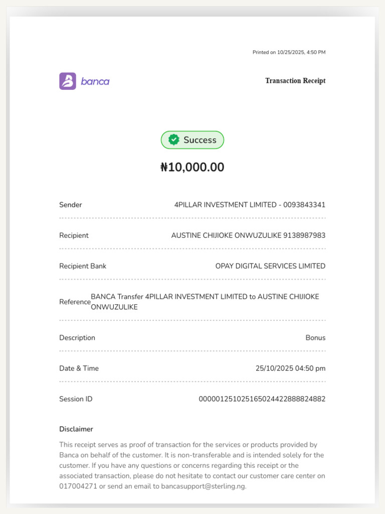 Sender: Transaction Receipt | PDF