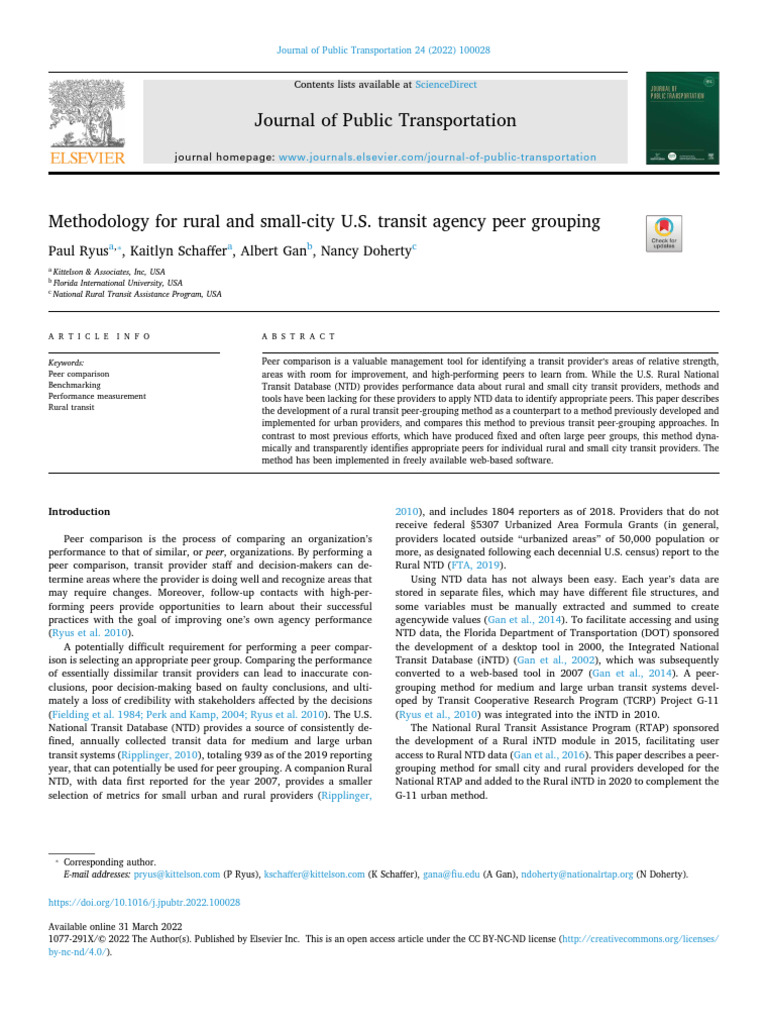 Methodology For Rural and Small City U S Transit 2022 Journal of Public ...