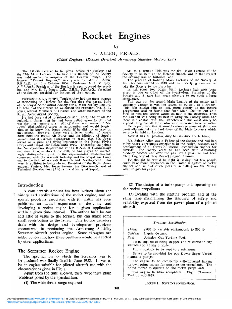 Allen (1957) Rocket Engines | PDF | Rocket Engine | Rocket Propellant