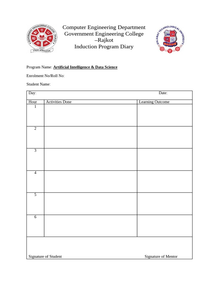 Induction Diary Format | PDF
