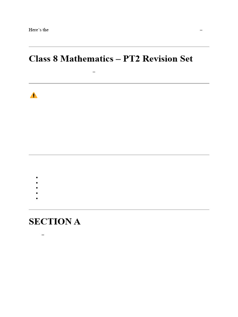 Class 8 Math PT2 Revision Questions | PDF | Volume | Area