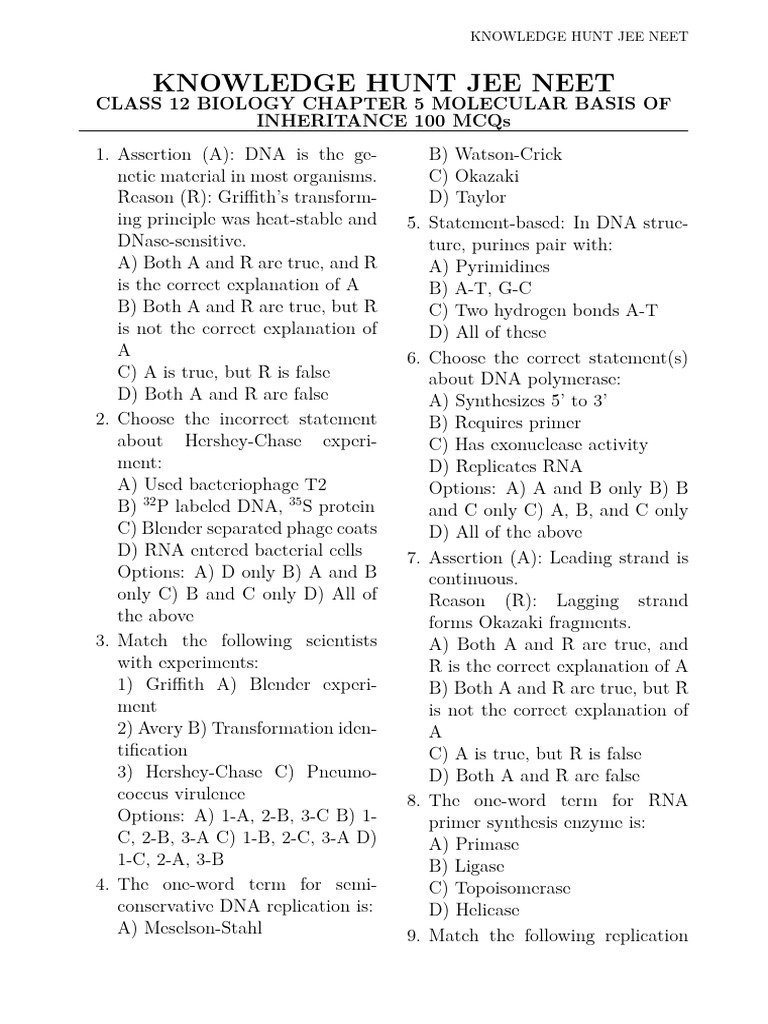 JEE NEET Class 12 Biology MCQs | PDF | Operon | Chromatin