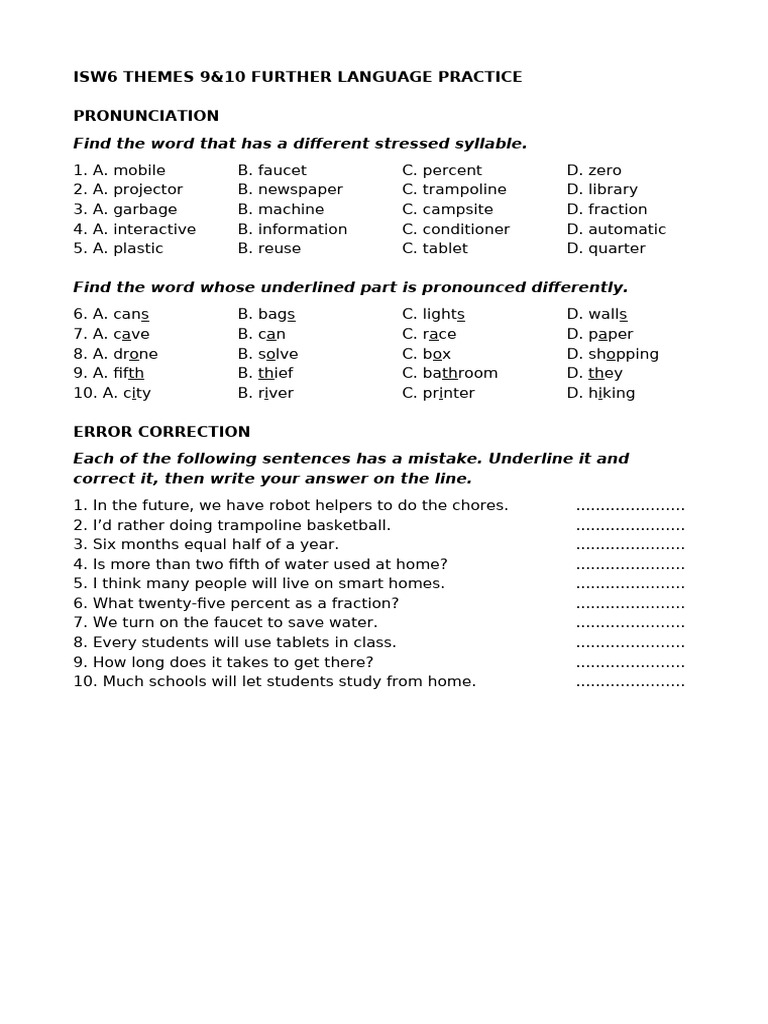 Language Practice: Pronunciation & Errors | PDF | Word | Verb