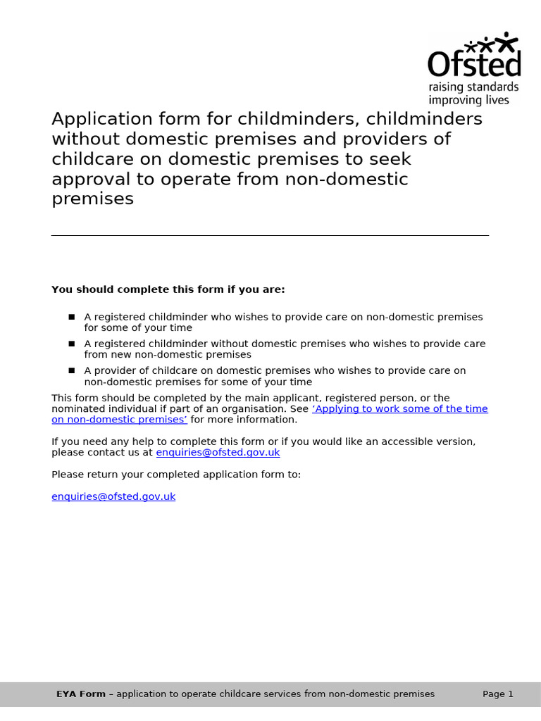 Application Form Childminders Providers of Childcare Operate From Non ...