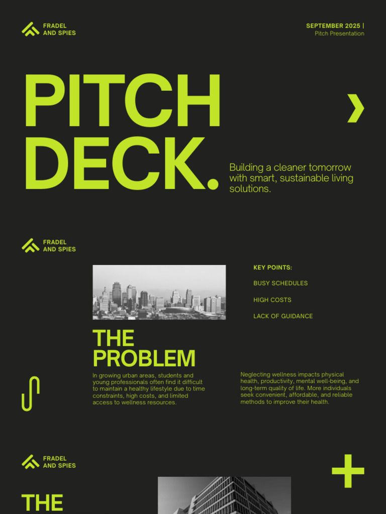 Green and Black Modern Pitch Deck Presentation | PDF | Well Being | Goal