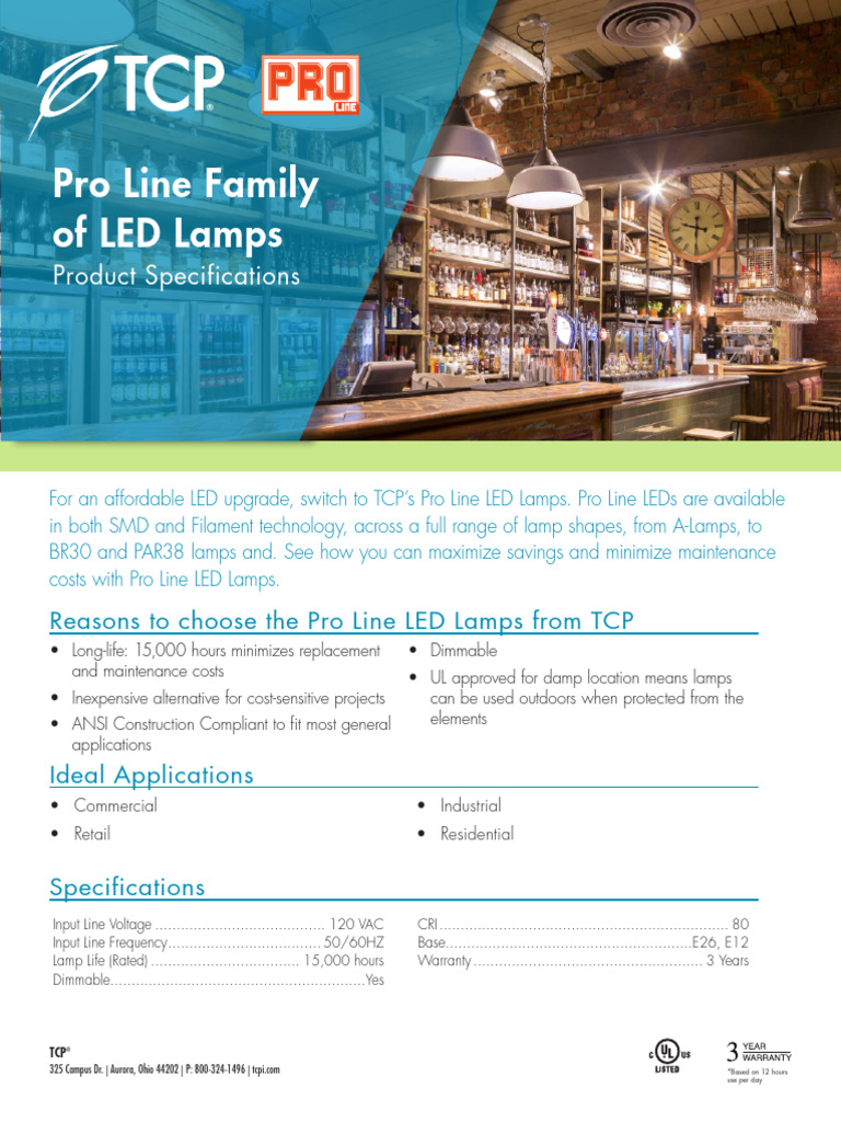 TCP Pro Line LED Lamps Overview | PDF | Light Emitting Diode | Equipment