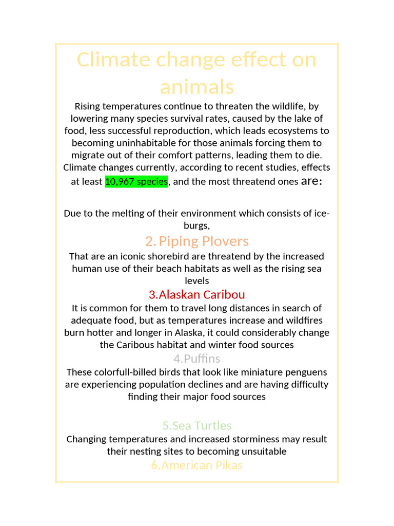 Climate Change Impact on Wildlife Species | PDF | Climate Change | Habitat