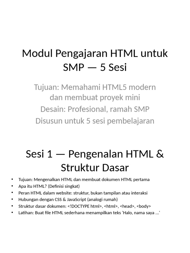 Modul Pengajaran HTML untuk SMP | PDF