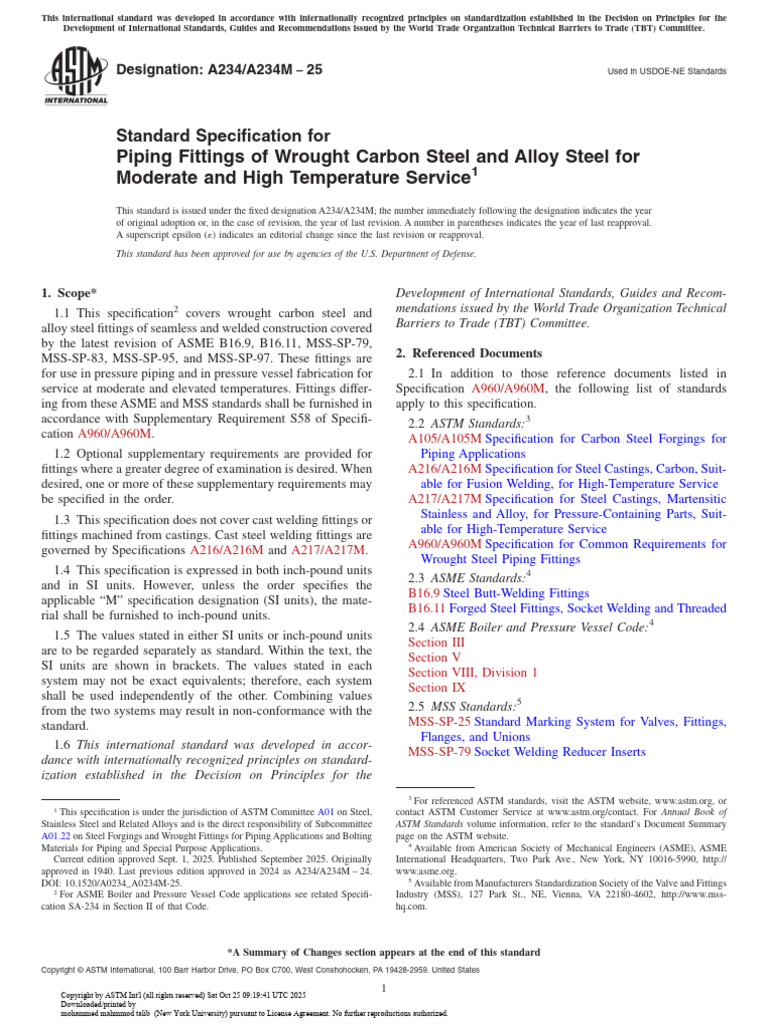 A234/A234M Standard for Steel Fittings | PDF | Welding | Construction