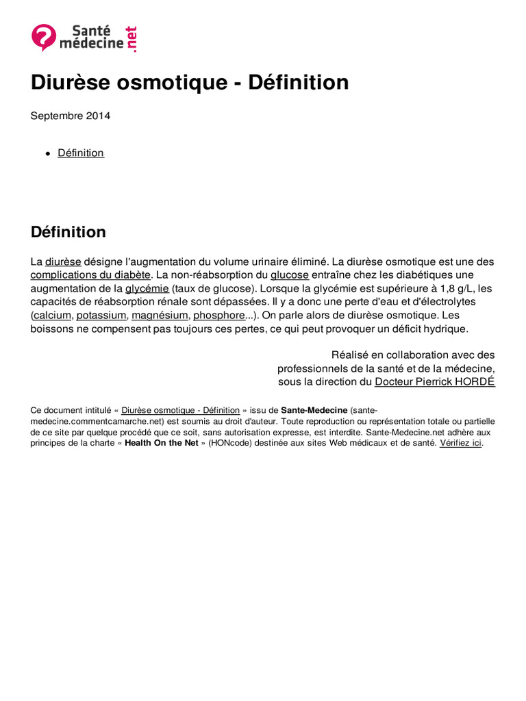 Diurèse Osmotique : Définition et Impacts | PDF