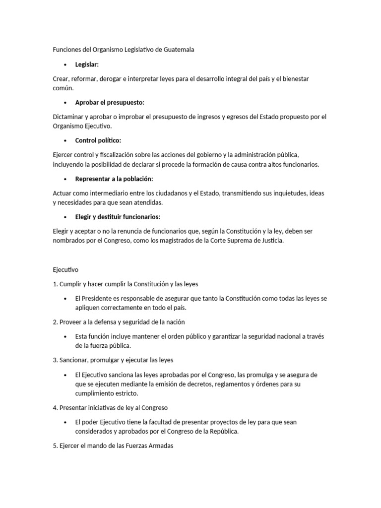 Funciones del Organismo Legislativo en Guatemala | PDF | Judicaturas ...