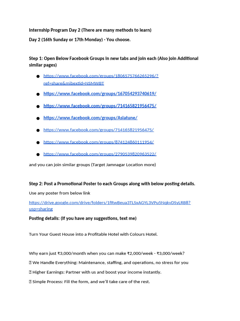 Internship Program Day 1 and Day 2 Plan | PDF