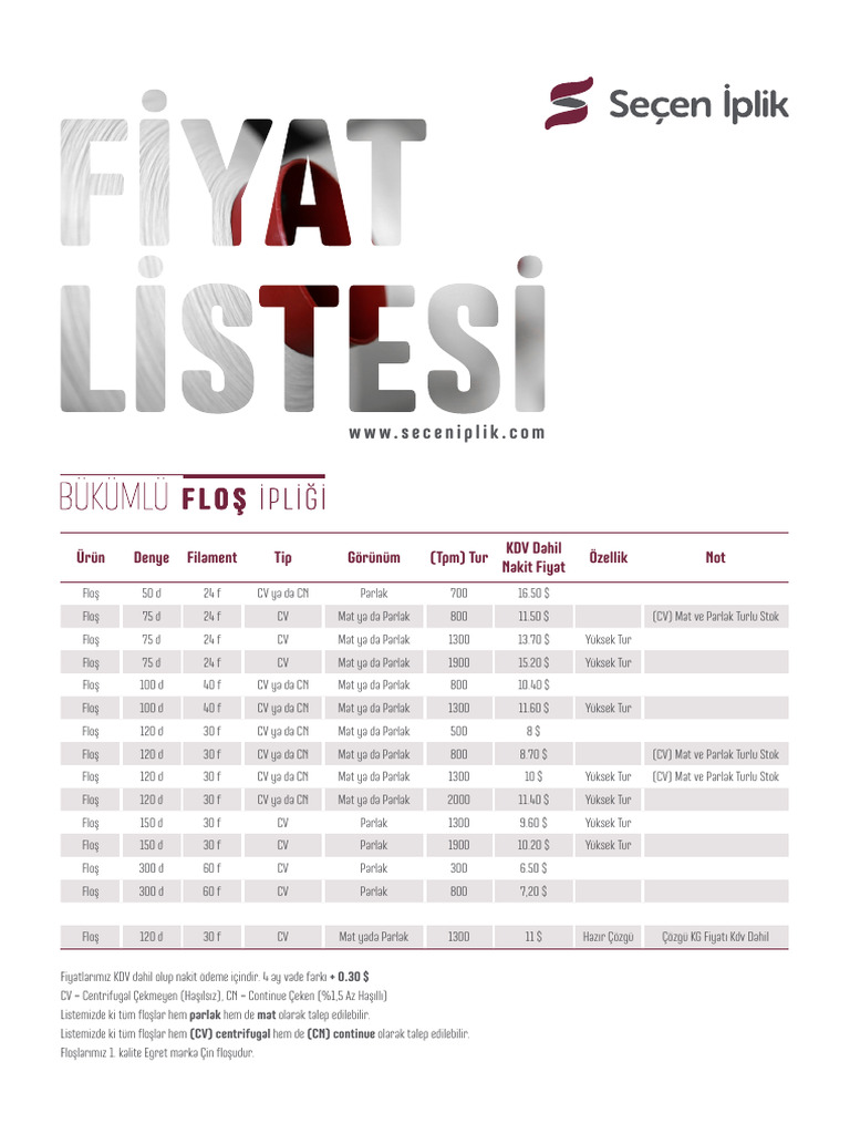 Secen Iplik Fiyat Listesi | PDF