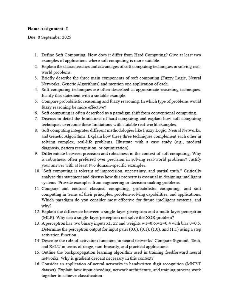 Home Assignment-I | PDF | Fuzzy Logic | Computational Neuroscience