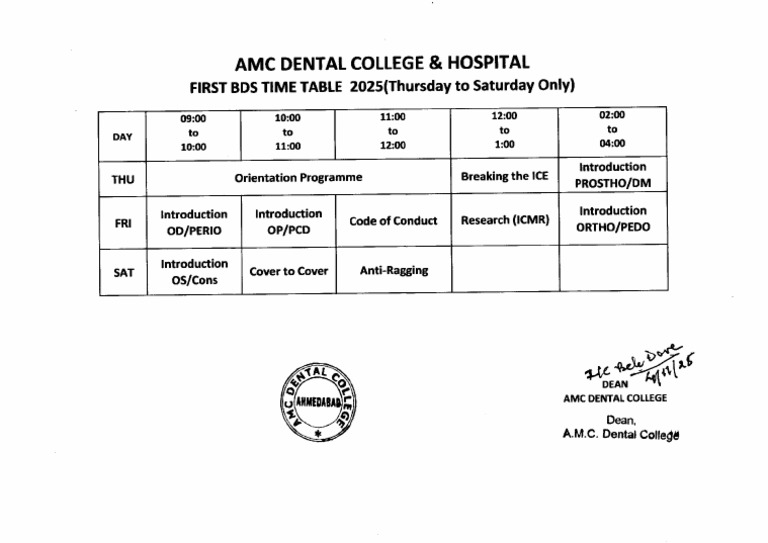 First BDS Time Table2025 | PDF