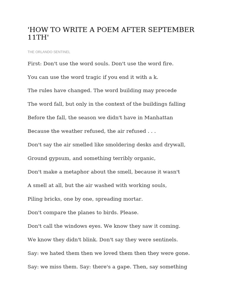 How To Write A Poem After September 11th | PDF