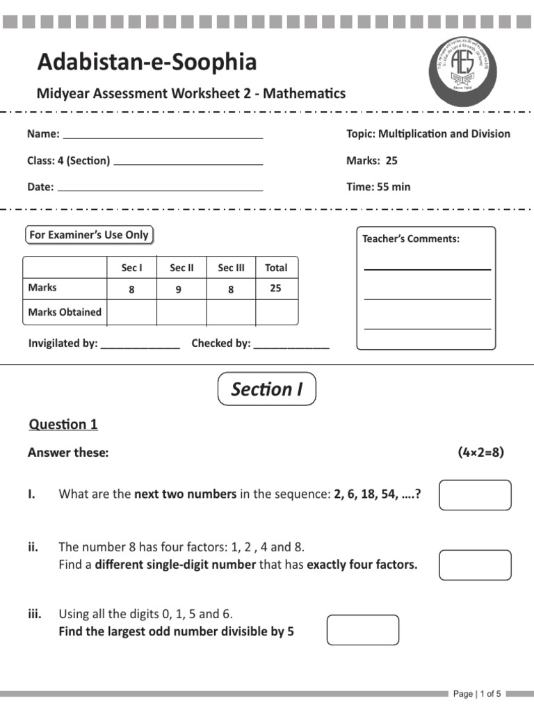 Math Assessment Worksheet 2 Class 4 | PDF | Clothing | Fashion