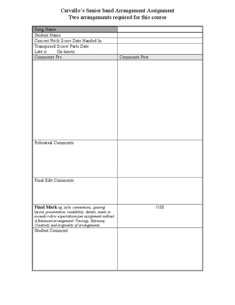 Senior Band Arrangement Assignment Guide | PDF