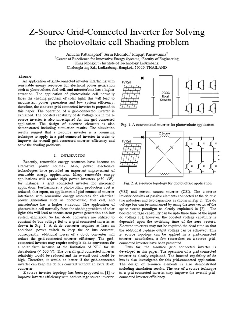 Z-Source Grid-Connected Inverter For Solving The Photovoltaic Cell ...