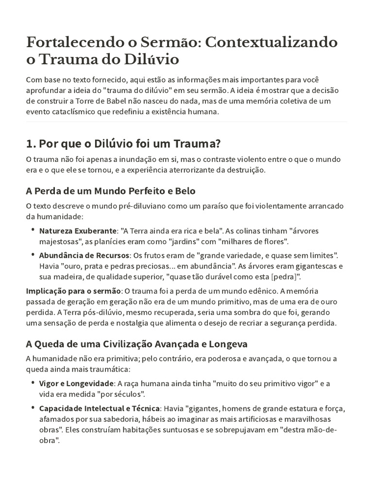 Trauma do Dilúvio e a Torre de Babel | PDF | Deus | Pecado