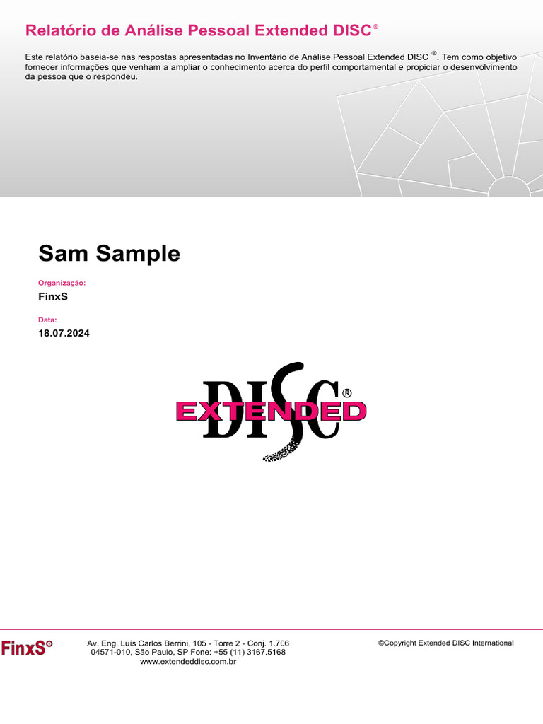 Análise Pessoal Extended DISC de Sam Sample | PDF | Motivação ...