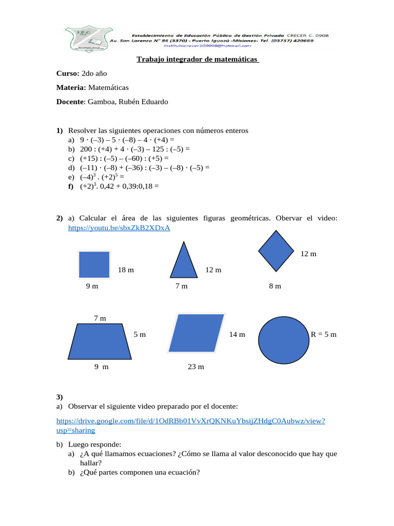 Ejercicios de Matemáticas para 2do Año | PDF