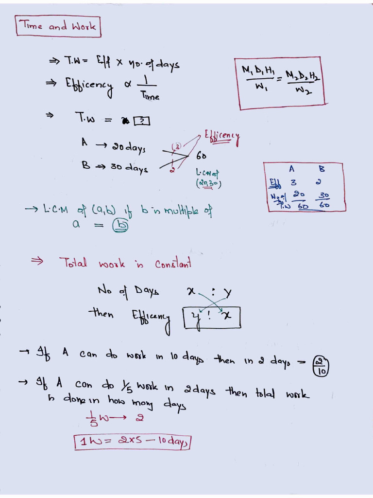 Time and Work Class Notes by Pankaj Sir | PDF