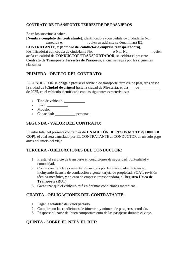 Contrato de Transporte de Pasajeros | PDF | Transporte