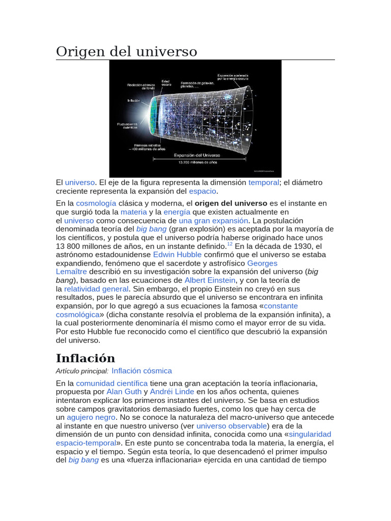 Origen y expansión del universo | PDF | Universo | Big Bang