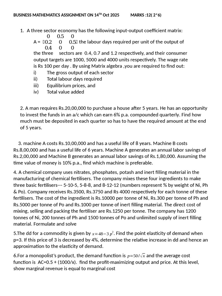 Business Mathematics Assignment Analysis | PDF | Demand | Labour Economics