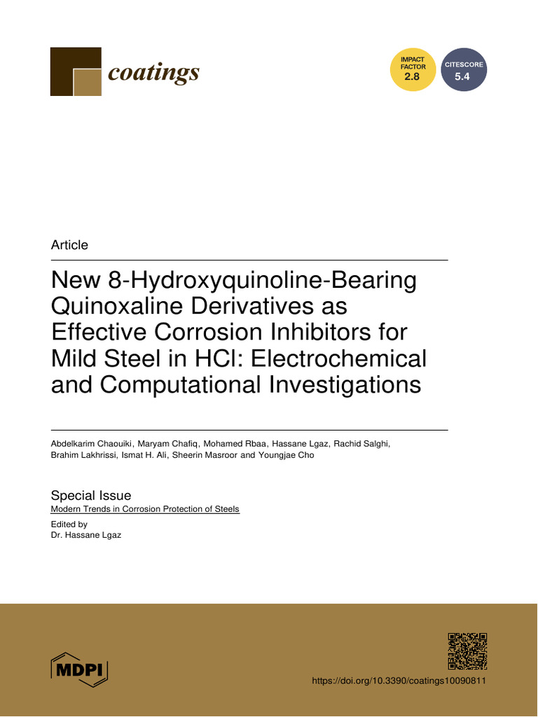 Quinoxaline Derivatives for Steel Corrosion Inhibition | PDF ...