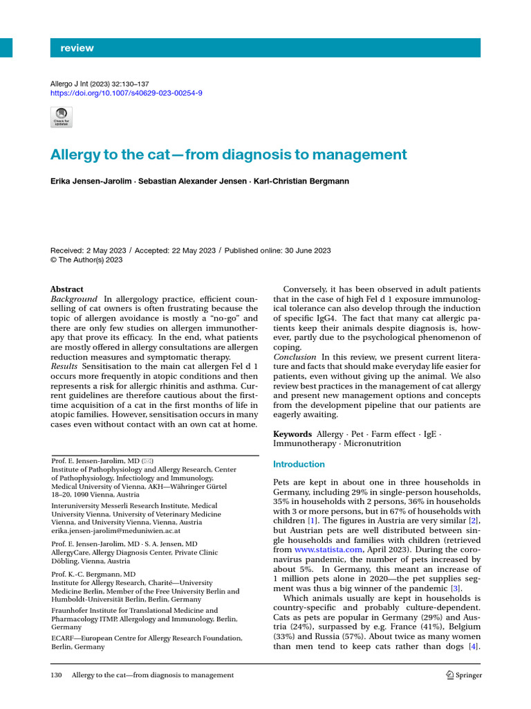 Cat Allergy: Diagnosis and Management Guide | PDF | Allergy | Allergen