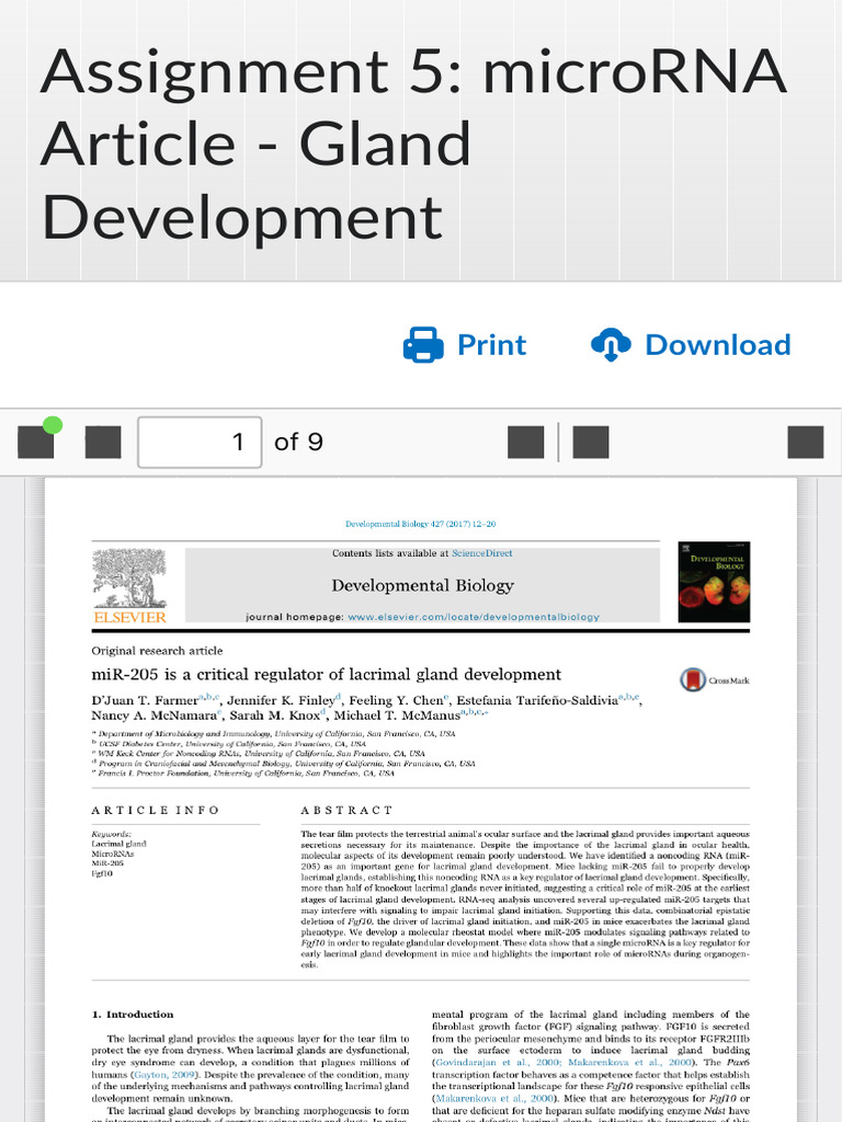 Assignment 5 MicroRNA Article - Gland Developmen 2 | PDF | Biology ...