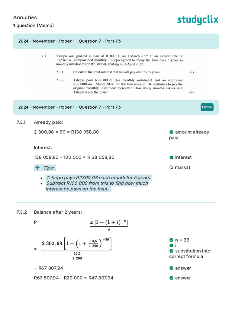 Annuity Loan Payment Calculations | PDF | Interest | Financial Services