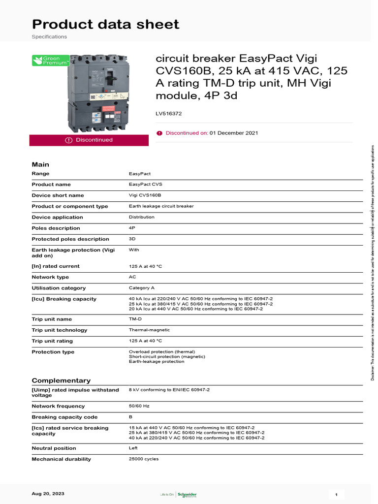Cvs 100A Schneider | PDF | Alternating Current | Electric Power