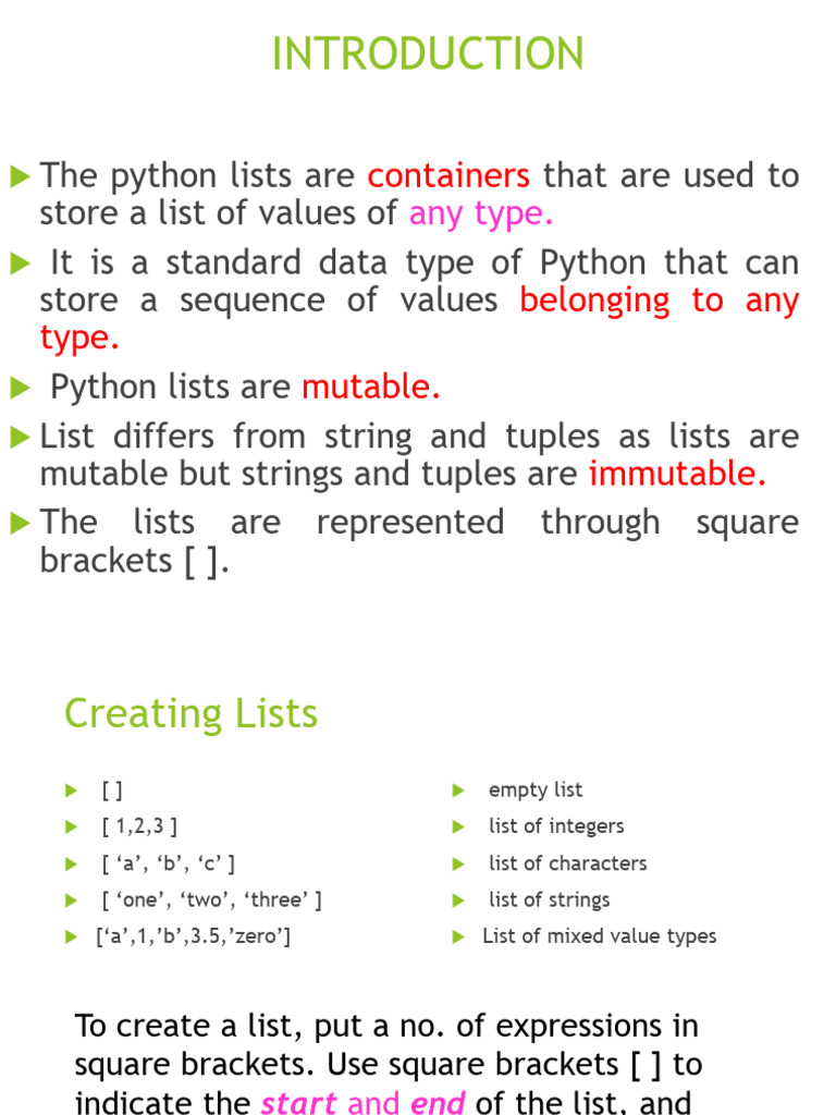 Python Lists: Creation and Operations | PDF | Data Type | String ...