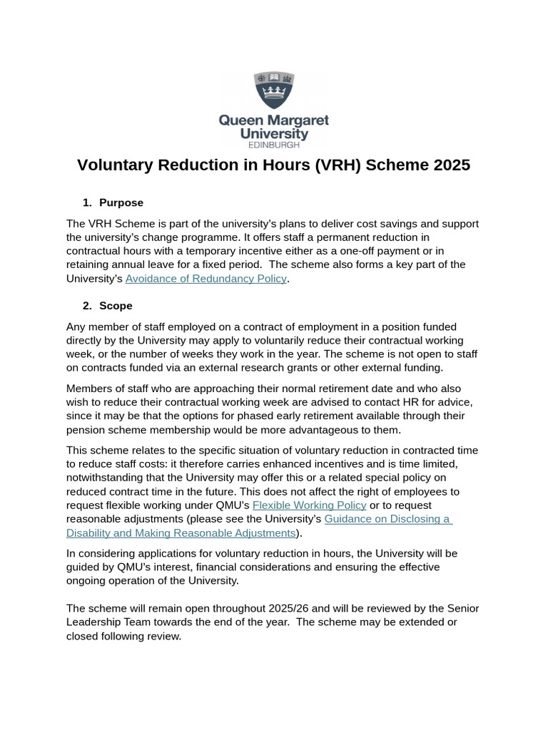 FINAL Voluntary Reduction in Hours Scheme 2025 | PDF | Employment ...