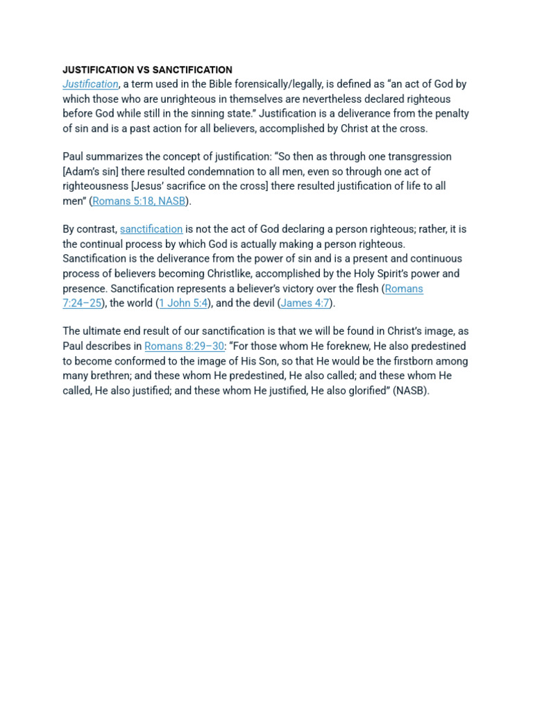 Justification vs. Sanctification Explained | PDF
