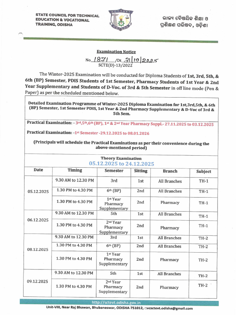 2025 Winter Semester Examination Programme | PDF