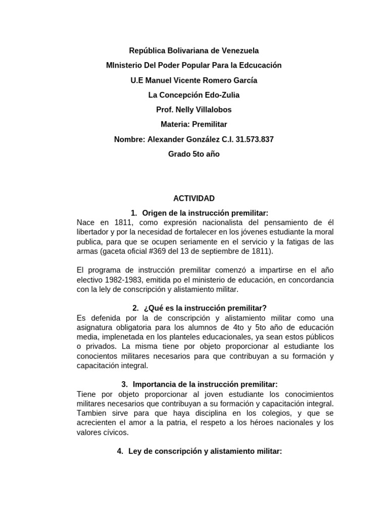 Instrucción Premilitar en Venezuela: Origen y Importancia | PDF ...