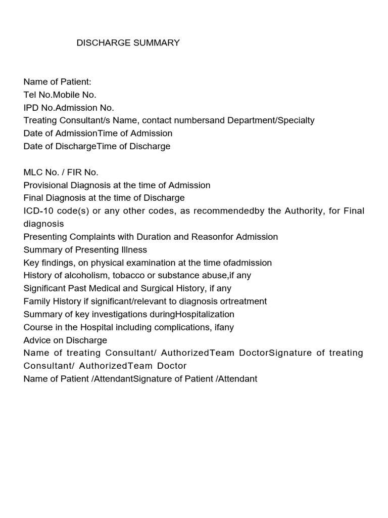 Patient Discharge Summary Template | PDF