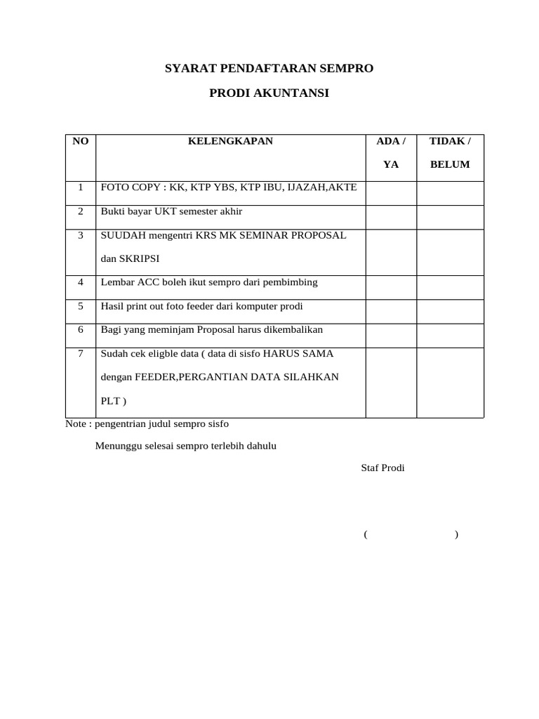 Syarat Pendaftaran Sempro Akuntansi | PDF