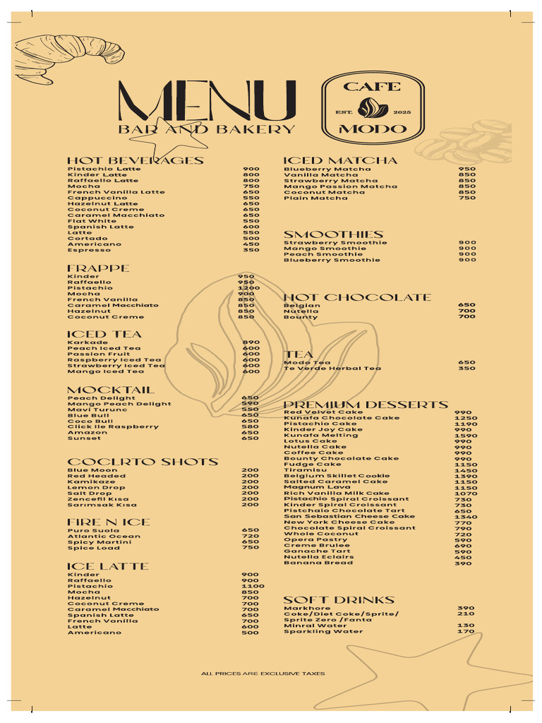 Cafe Modo Menu Highlights | PDF