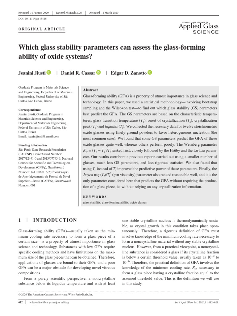 Which Glass Stability Parameters Can Assess The GL | PDF | Glasses ...