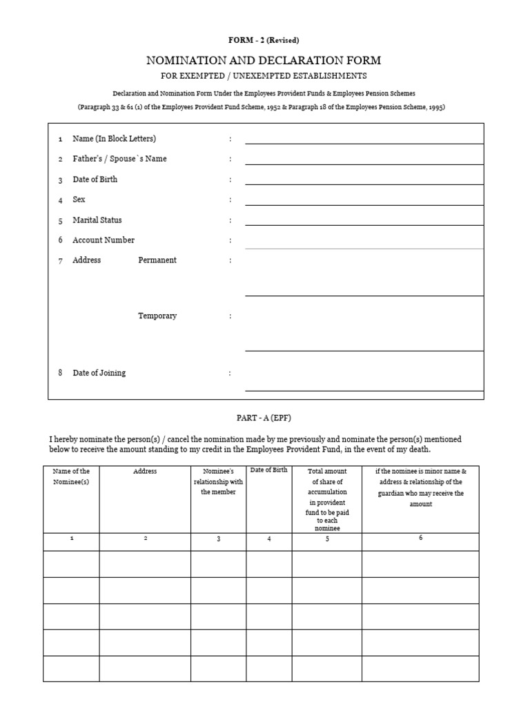 EPF & EPS Nomination Declaration Form | PDF
