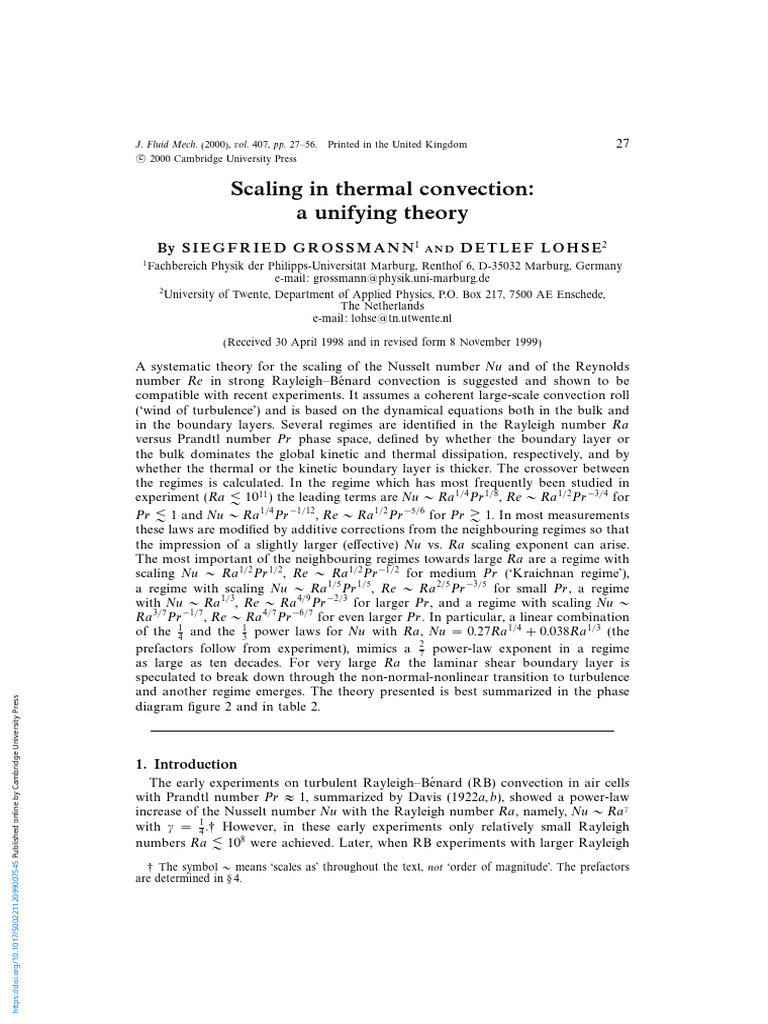 Grossman2000 - Scaling in Thermal Convection A Unifying Theory | PDF ...