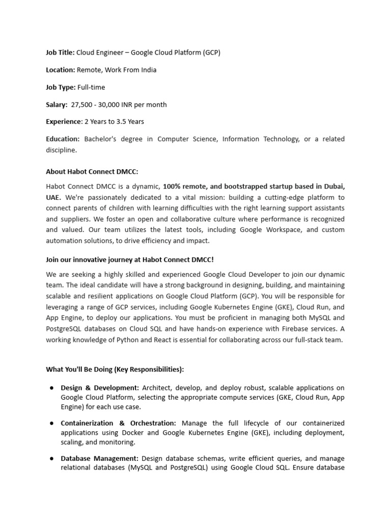 Ad - Cloud Engineer (GCP) - 230925 | PDF | Databases | Cloud Computing
