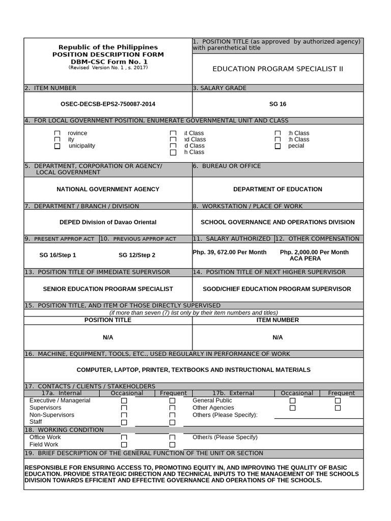 Position Description Form John | PDF | Leadership | Teachers
