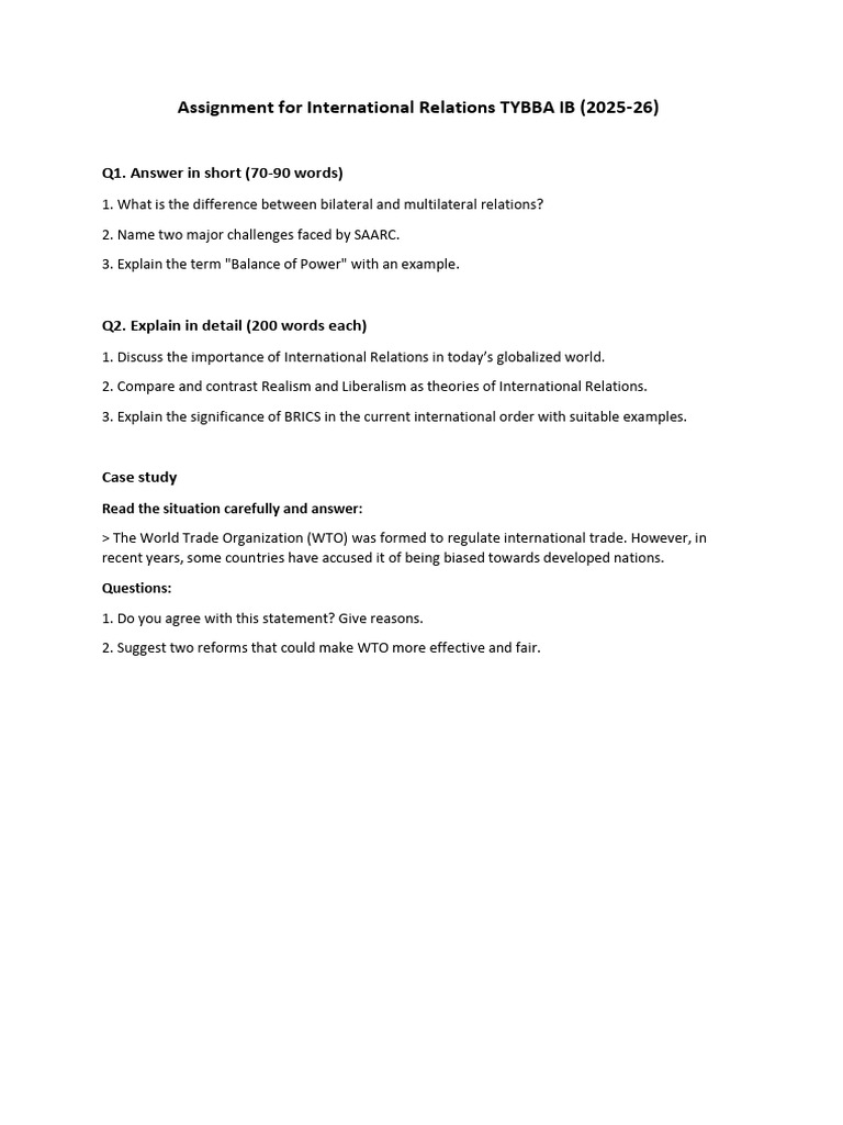 International Relations Assignment Guide | PDF