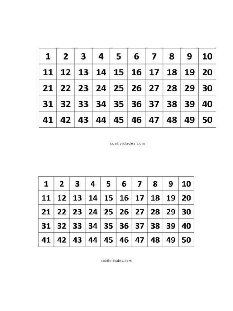 Numeros de 0 A 50 | PDF